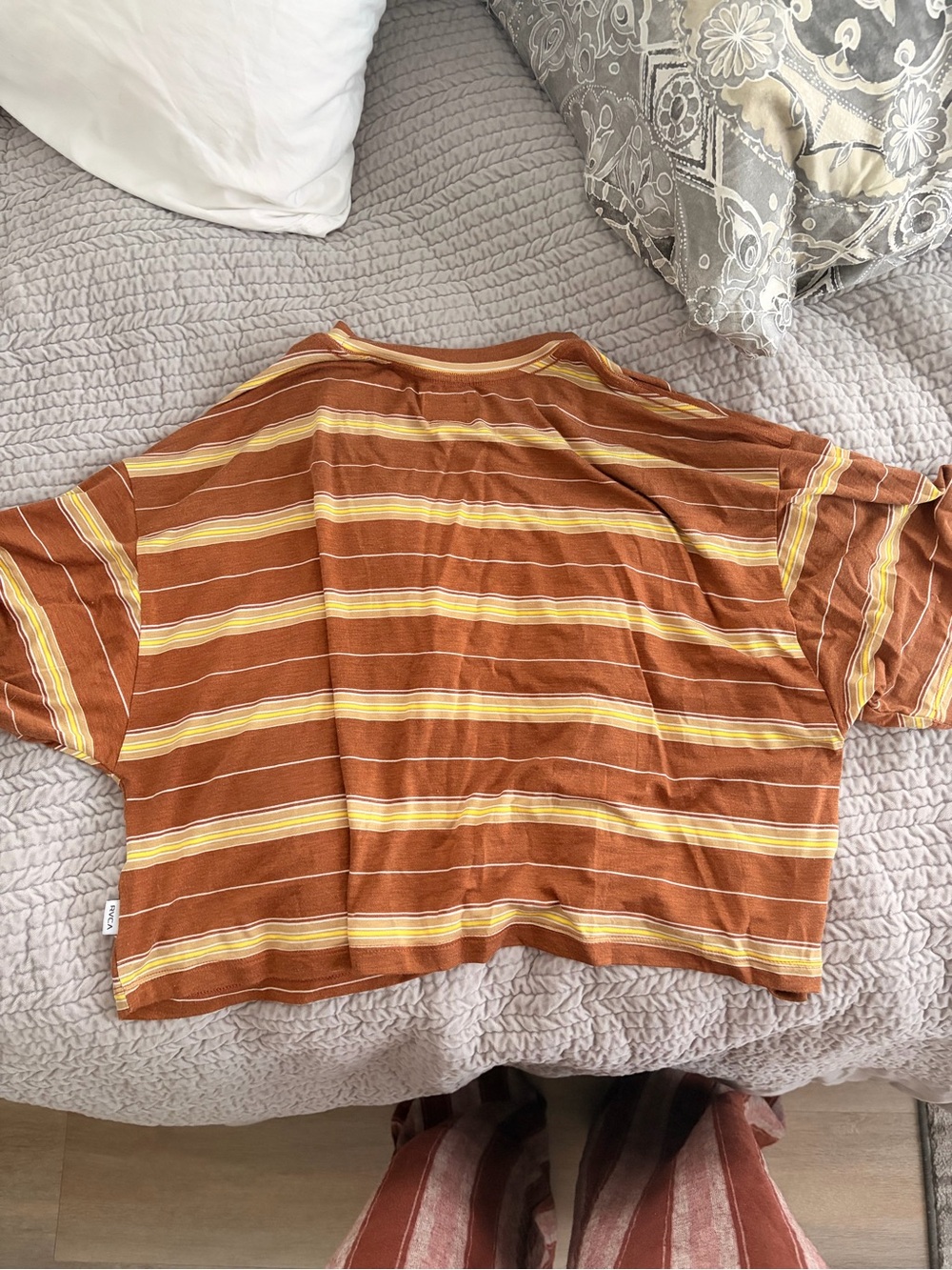 RVCA Brown & Yellow Striped Cropped Tee - Picture 7 of 7